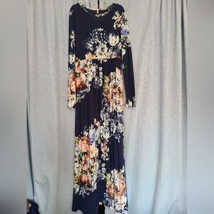 EUC Beeson River Size Largw Women's Navy Floral Long Sleeve Dress